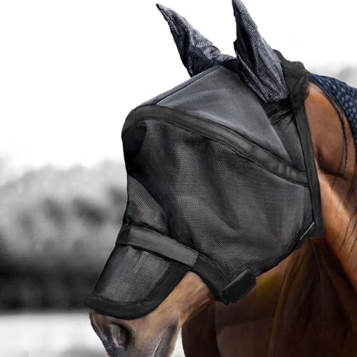 Harrison Howard Maskology Supreme Horse Fly Mask Stellar UV Protection with Detachable Nose Cover Well-Received 2-in-1 Mask Fuchsia Black L Full Size