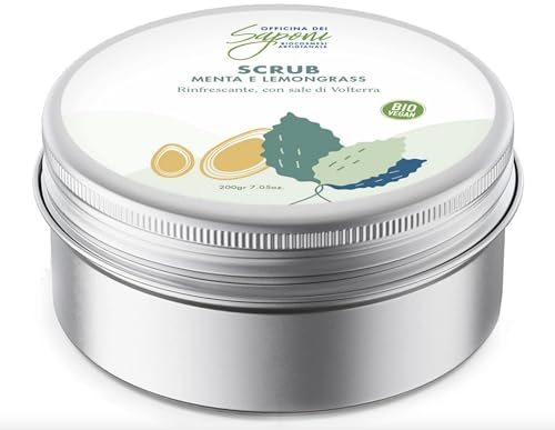 Officina dei Saponi Scrub corpo biologico Menta e Lemongrass Rigenerante con sale di Volterra 100% naturale Vegan 200 gr