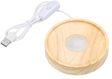 PATIKIL Base luminosa a LED in legno da 10,2 cm, base per esposizione della luce in legno, con interruttore per 3D in vetro di cristallo aromatico, pietra aromatica, stile intagliato, luce colorata