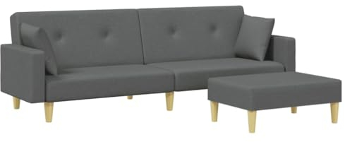 vidaXL Schlafsofa 2 Sitzer mit Fußhocker, Bettsofa mit Holzrahmen, Tagesbett für Wohnzimmer, Schlafcouch Klappsofa, Modern, Dunkelgrau Stoff