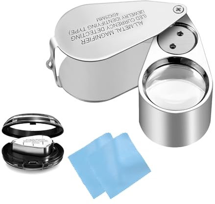 DAWRIS Juwelierslupe,Loupe Magnifier,Juwelier Lupe,Faltlupe mit LED- und UV-Licht,40X Vergrößerung Metall Faltlupe mit LED UV Licht Juwelierlupe für Diamanten,Juweliere,Münzen,Briefmarken,Fotos
