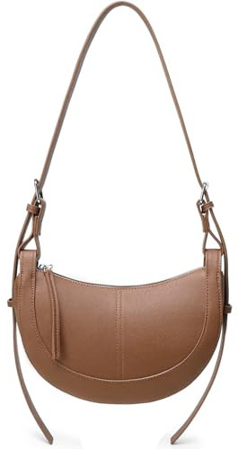 Travistar Umhängetasche Damen Halbmond Crossbody Bag Damen Klein Schultertasche Leder Schwarze Handtasche Hobo Satteltasche Abendtasche Moon Clutch Aesthetic Y2k Tasche mit Verstellbarem Riemen,Braun