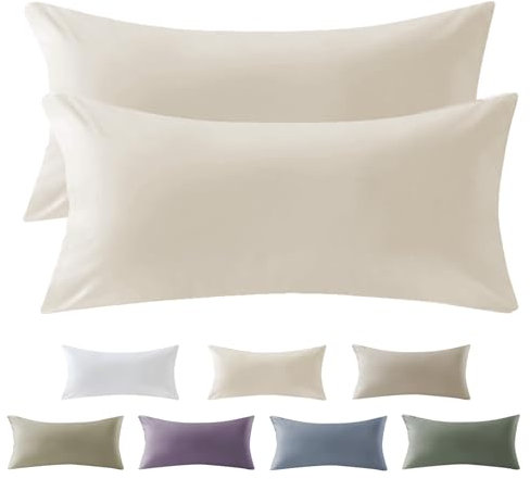 SOULFUL Satin Kissenbezug 40x80 Baumwolle,Kissenbezüge 2 Teilig mit Reißverschluss,ÖkoTex Zertifiziert, Weich und Bequem,Beige