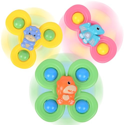 Ainiv Spinner sugkopp toppleksaker, 3 st söta babybadleksaker, svängbara sugkoppar barnleksaker, sensoriska leksaker för barn | Intressant badleksak, sensorisk leksak för spädbarn och småbarn från 1 till 3 år (dinosaurie)
