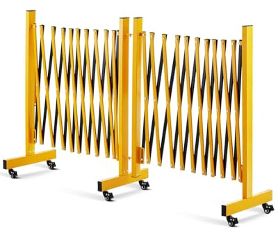 16FT Folding Expandable Barricade with Rotating Wheels Metal Guard Retractable Driveway Gate for Traffic Control,Outdoor Fence for Road, Event, Construction, Garage