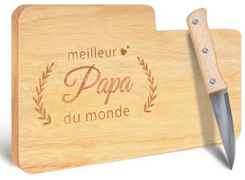 Gifts for Dad Gift, Wooden Bread Board with Engraving Bester Papa der Welt and Knife, Father's Day Gifts for Dad, Breakfast Board, Wooden Chopping Board, Snack Board