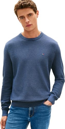 Tommy Hilfiger Pull à col Rond Essential Structure MW0MW36347 pour Homme, Bleu, S, Bleu (mer Égée), S