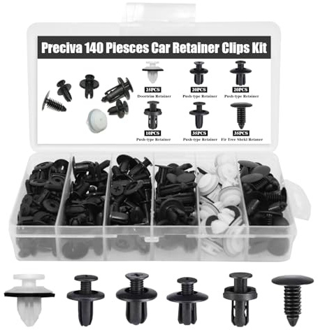 Dunkwckore 140 Pcs Grapas Coche, Remaches Plastico Coche, Incluye 6 Tipos de Grapas para Puertas y Clips Plástico Universales para Parachoques, Herramienta Fijación de Remaches, Clip Bandeja Maletero