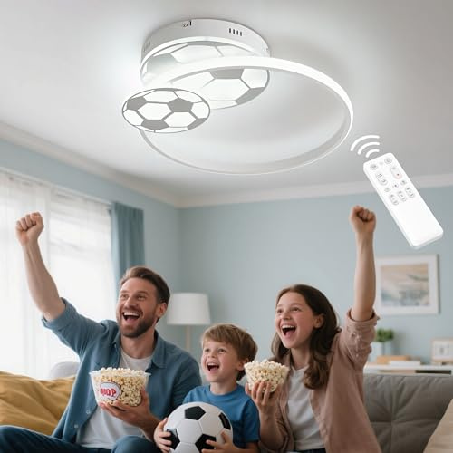 KAUCQI 46CM 36W Lampara Infantil Techo, Lámpara de techo Fútbol LED Regulable con Control Remoto 3000-6000K, Lámpara LED para habitacion de bebé Plafon Led Techo para Dormitorio