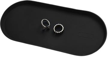 Silicone Oval Vanity Tray - Minimalist Non-Slip Waterproof Jewellery & Cosmetic Organiser for Home, Bathroom Counter, Dresser & Travel, Dust-Proof Easy Clean Accessory (Black)