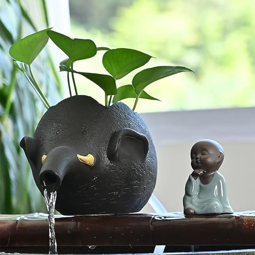 ZYZSY Gargouille en céramique, cracheurs d'étang pour Petits étangs, Sortie De Circulation De Fontaine, Pot en Céramique Fontaine De Jardin Extérieure d'eau pour Aquarium(Black)