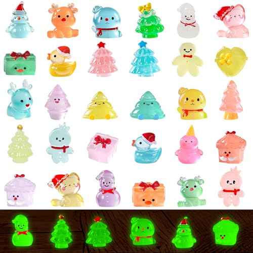 Minifigurer jul, 30 stycken små julfigurer, lysande mini juldekorationer, julklappar, små figurer för festliga festdekorationer