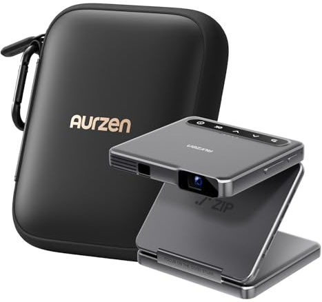 Aurzen ZIP Tri-Fold Portable DLP Projector with CasePlay– Zero-Lag Focus, One-Click Screen Mirroring, Full-Screen Mode+Waterproof and Drop-Resistant Design