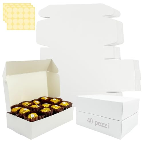 Festa Centro 18x10x4,5 (40pz) scatolina Carta Kraft Bianco con Coperchio, Scatole Bomboniera Kraft, scatola per bomboniere,Facile Assemblaggio scatole per Feste,Compleanni e Matrimoni,Festa Natale