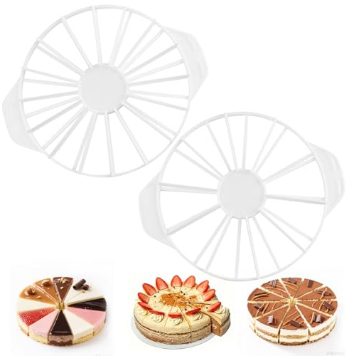 Juego de 2 divisores de tarta ajustables: divisores redondos para 10, 12, 14 o 16 porciones, divisores de tarta de plástico reutilizables para un corte perfecto, práctico utensilio de cocina