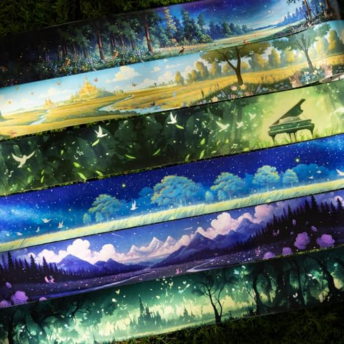 Frekyar 6 Rolls Nature Washi Tape Set, skogtejp klistermärken tillbehör för journaling, scrapbooking, skräpdagbok, anteckningsbok, planerare, kalender (skog dance)