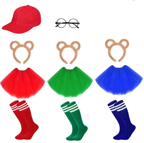 iZoeL Chipmunk kostymset flickor världsbokens dag kostymer flickor, jordnötsöron pannband hatt tutu kjolstrumpor, djur sagobok karaktär outfit för WBD maskeradklänning och skolbok vecka