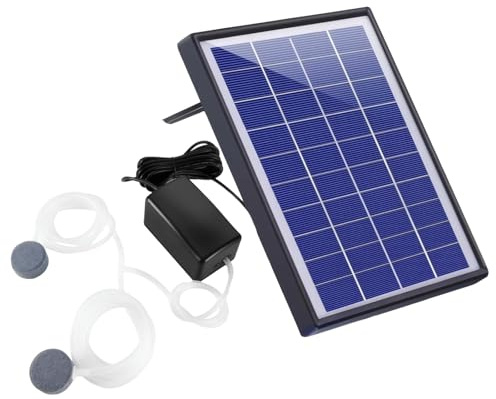 Chewtoyo Aireador de bomba de aire al aire libre para estanque de peces, aireador de estanque de 6 W, alimentado por energía solar, tubo de aire de 8.2 pies, 27 onzas/min, salidas duales, sin batería