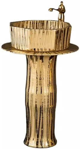 Fregadero independiente con pedestal - Lujoso lavabo de cerámica para baño, lavabo redondo independiente, ideal para uso doméstico y hotelero
