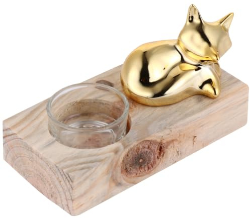 CANIGHT Porta Candele Natalizio in Legno e Metallo Dorato, Set 1 Pezzo, Supporto per Candela Decorativo per Casa e Decorazioni di Natale