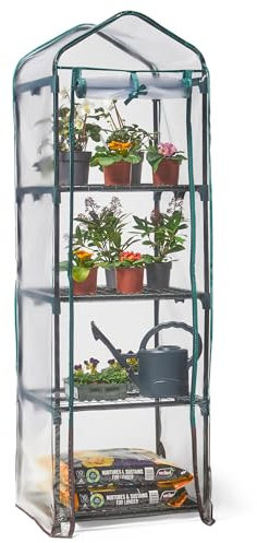 VonHaus Mini Greenhouse – 4 Tier Small Greenhouse with Reinforced Weatherproof Plastic PVC Cover – 158cm Tall Green House for Garden, Outdoor & Indoor, Roll Up Zip Panel Door & Easy No Tool Assembly