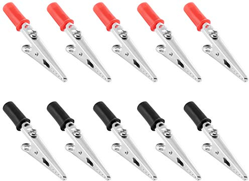 Poppstar 10x morsetti a coccodrillo di 50mm, in metallo con presa in plastica (nera - rossa), per il collegamento di cavi (conduttori elettrici)