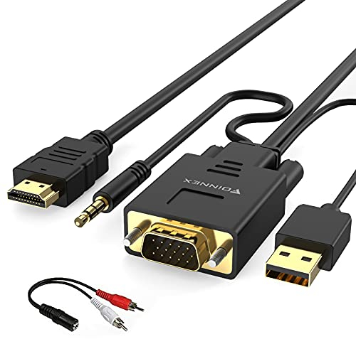 FOINNEX Câble VGA vers HDMI, Adaptateur pour Ancien PC à Nouvelle TV/Moniteur, Convertisseur avec Audio pour Ordinateur Portable à Projecteur 1.8M/6FT