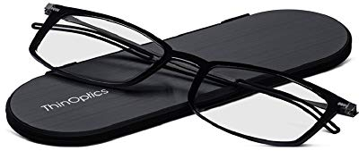 ThinOptics Brooklyn Kompakte Lesebrille Mit Einer Stärke Von 1,00, Schwarzer Mit Magnetischem Milano-etui