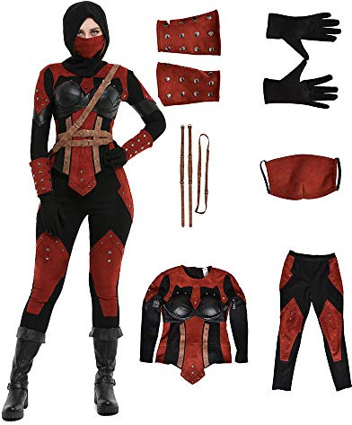 miccostumes Women's Dark Assassin Costume Female Cosplay Set with Hood (M, Red)