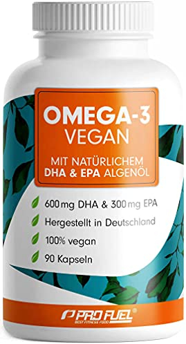 Omega-3 vegan Kapseln 90x - 2000 mg Algenöl pro Tag - hochdosiert mit 600 mg DHA + 300 mg EPA - hochwertige Omega-3 Algenöl Kapseln vegan - DHA:EPA Verhältnis 2:1 - laborgeprüft mit Analyse-Zertifikat