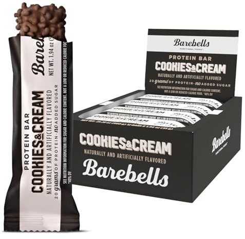 Barebells Protein Bars Cookies & Cream - 12 Count, 20g High Protein Treats - Chocolate Nutrition Bar with 1g Total Sugars - On-The-Go Breakfast or Post-Workout Snack