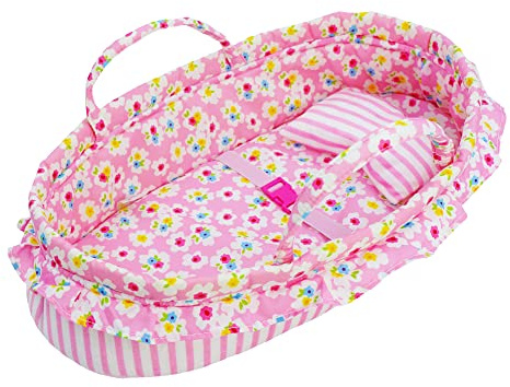 June Garden Cozy Dream Doll Bassinet - Baby Doll Portable Carrier - Fits for American Girl Dolls up to 18 - Soft Pillow & Safety Buckle Included