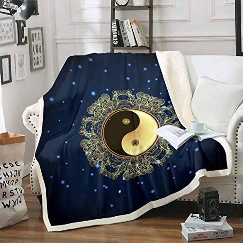 Yin Yang Decke 150x200cm Galaxis Boho Mandala Kuscheldecke Hippie Mandala Wohndecke für Kinder Jungen Mädchen Erwachsene Mikrofaser Bohemian Exotisch Stil Raumdekor