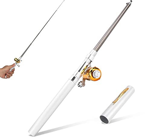 Cyrank Mini Canne à Pêche De Stylo De Poche, Stylo De Pêche Télescopique Portable avec Moulinet De Pêche Canne Poche Pliable pour l'eau Salée, Eau Douce