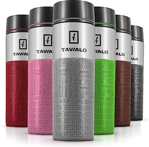 TAVIALO Tazza Termica 380 ml in Acciao Inox. Mug Termica Doppia Parete senza BPA. Mantiene le Bevande Fredde per 24 ore, Quelle Calde per 12 ore. 2 Guarnizioni in Silicone Aggiuntive. Colore Grigio.
