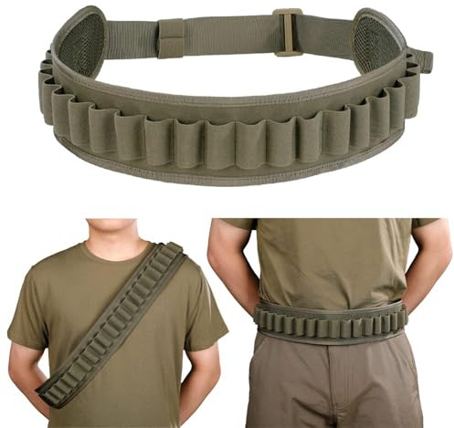 EXCELLENT ELITE SPANKER Shotgun Shell Belt, 24 Rounds Shotgun Cartridge Pouch Bullet Belt Shotgun,Nylon Ammo Carrier Ammo Holder for Tactical Hunting(Ranger Green)
