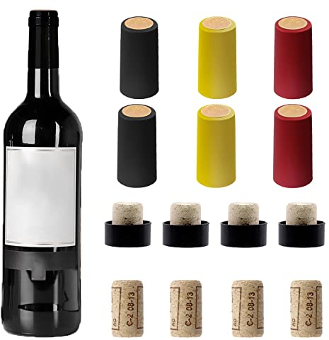 Glarks Set di 100 tappi in sughero per bottiglie di vino e capsule termoretraibili in PVC, inclusi 55 tappi per vino e 45 capsule termoretraibili in 3 colori per bottiglie di vino