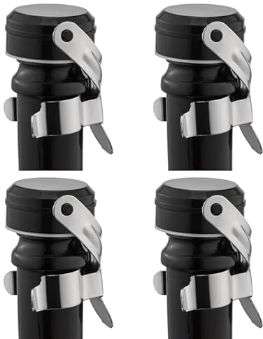 WOTOR Champagne Stopper and Wine Stopper, Stainless Steel Champagne Bottle Stopper, Reusable Wine Bottle Stopper, Leak-proof Keeps Fresh (Silver, Pack of 4)