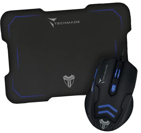 Techmade TM-M016 Ratón Gaming con Cable USB, 6 Botones, Sensor Óptico, LED, Diseño Ergonómico, Incluye Alfombrilla – Color Azul