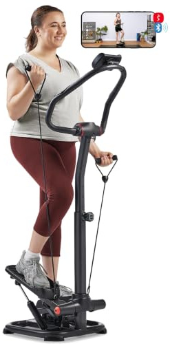Sunny Health & Fitness 2-in-1 Power Stepper, Large, 400 lb Weight Capacity, with Resistance Bands, Height-Adjustable, Low-Impact Cardio, Space-Saving Design, Bluetooth + SunnyFit App