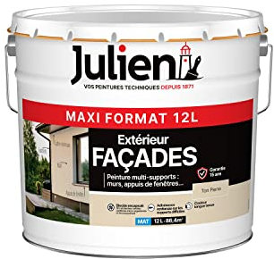 Julien Peinture pour Façades Multi-Supports en phase Aqueuse - Murs extérieurs, appuis de fenêtres, soubassement, gouttières - Ton Pierre 12 L
