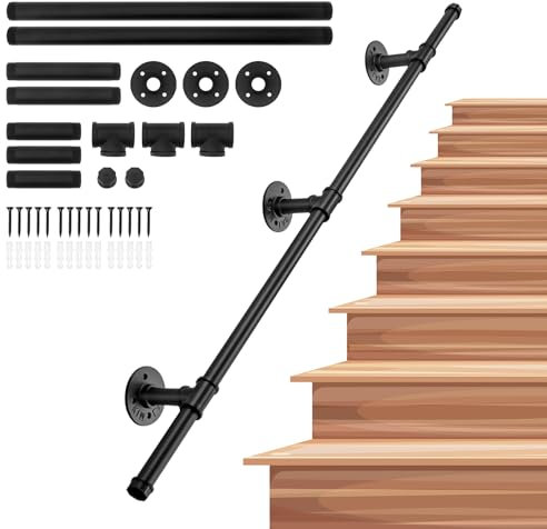 Yuhtech Banister Handrails for Stairs, 1.25m Metal Stairs Handrail, Wall Balustrade Handrail Banister Stair Railing, Non-Slip Handrails for Indoor Outdoor Steps