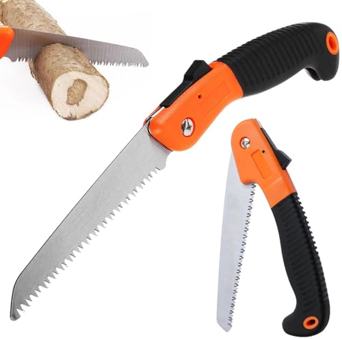 Sierra de Poda Plegable,Profesional Sierra de Mano Plegable,Serrucho de Poda Plegable de 180mm,Sierra de Podar,Con mango antideslizante y cerradura de Seguridad para Poda de árboles,Camping,Naranja
