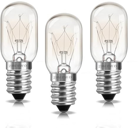 Lampadina E14 per Lampada di Sale Dimmerabile, Lampadine Forno 300 Gradi, Lampadina Frigorifero Bianca Calda 2700K, SES Piccola Vite Edison Lampada T20 per Forno, Lampada di Sale, 3 Pezzi