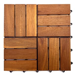 Woodtex Terrassenfliesen 30x30x2,4cm|klickfliesen Balkonfliesen aus Akazien|Akazienholz 12 Latten Bodenbelag für Balkon & Terrasse - Wetterfest mit PVC Träger|Natur hell