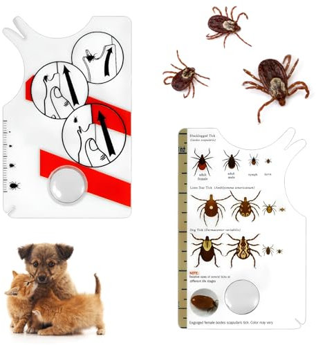 SOGHO 2 Stück Zeckenkarte,Zecken Waagenkarte Mit Lupe,Zeckenkarte Mensch,Zeckenkarte Hund,Geeignet Für Hunde Und Katzen Zu Hause, Entfernt Schnell Und Sanft Zecken Von Haustieren Oder Menschen