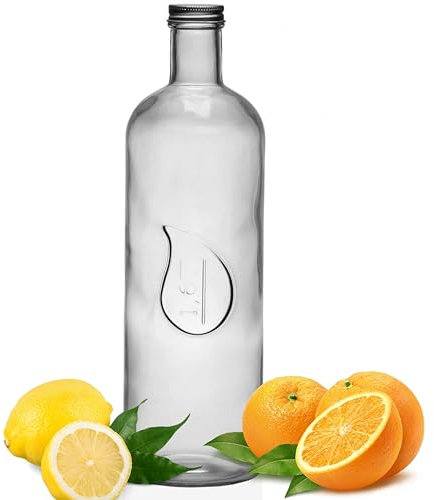 BELUKO Botella de cristal para agua, botella agua cristal 1600ml, botella agua vidrio con tapa antigoteo, jarra agua, zumo o jugos para nevera, frigorífico (TRANSPARENTE 1,6 LITROS)