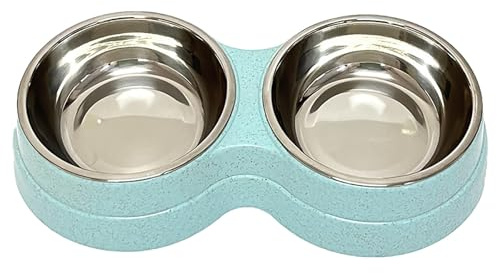 Ceramic Like Pet Bowl for Cats and Dogs Durable Food Water Dish Double Design Non Slip Base Ideal for Home Use (Blue, 24X13CM)