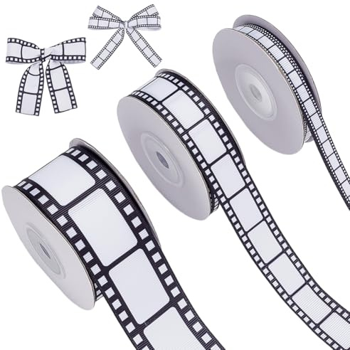 FINGERINSPIRE 3 Roll Film Ribbons 27M Movie Ribbons 10/22/38MM Black and White Film Border 10 Yard/9M by Roll for Theater Theme Party DIY Crafts Home Event Decoration
