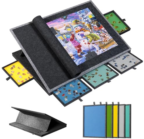 Planche de Puzzle Inclinable 2 en 1 - Plateau Puzzle Support et Housse, Support Puzzle en Feutre Léger avec 5 Tiroirs, Planche Puzzle 1000 Pieces, Noir